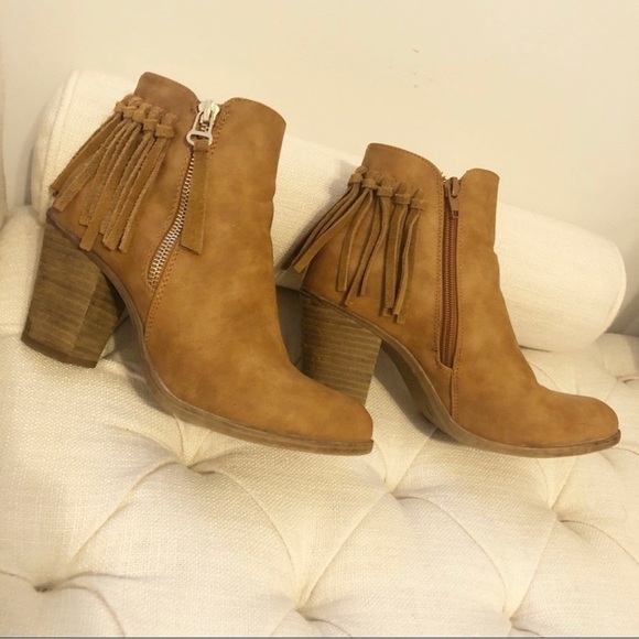 Call It Spring Shoes - Call It Spring 6.5 Fringe Cognac Brown Booties